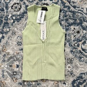 MINKPINK Light Green Ribbed Tank Top